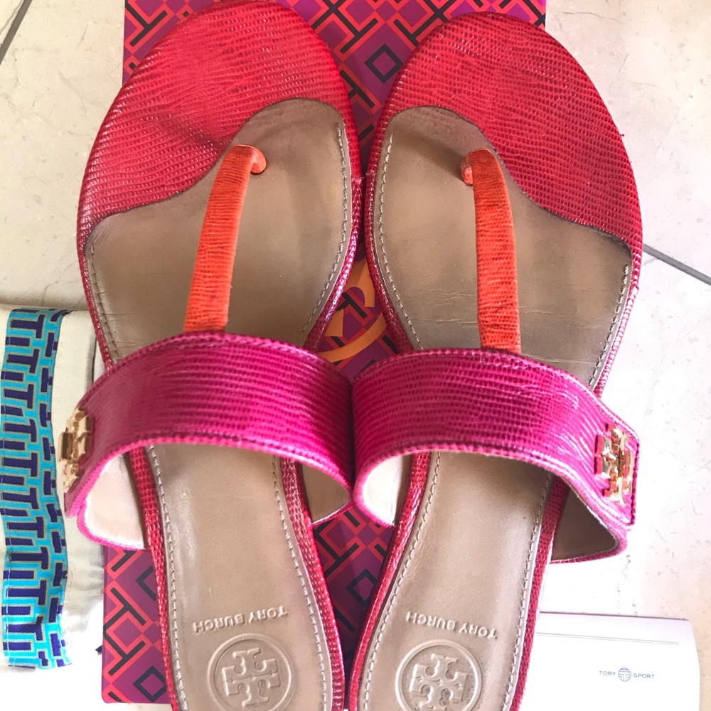 Tory Burch Red/Pink/Orange Leather Sandals Size 6